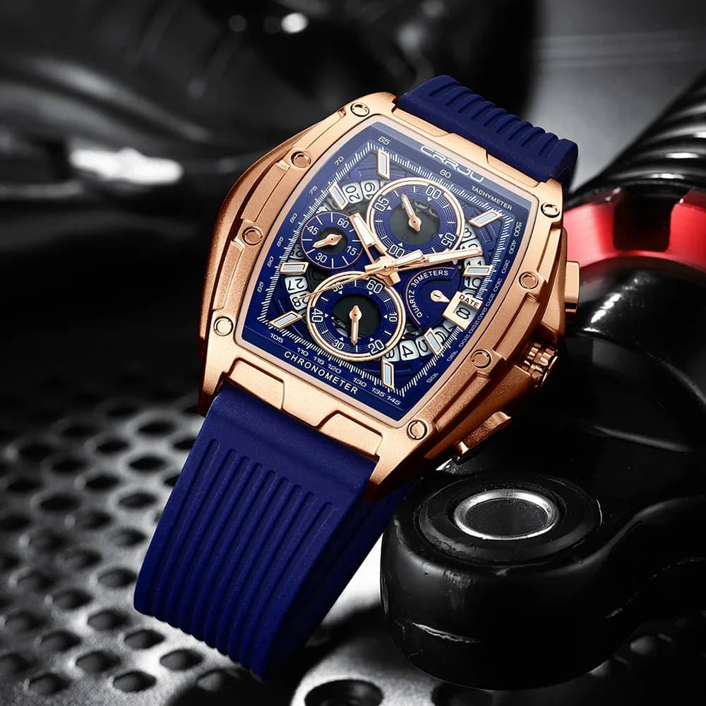 ساعات CRRJU رجالي فاخرة ساعة يد كوارتز مربعة مقاومة للماء كرونوغراف مضيء ساعة تاريخ للرجال - 6