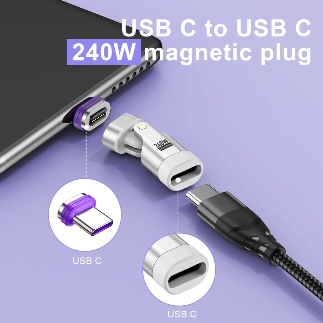 USLION 240W Magnetic Adapter USB C to Type-C Fast Charging Cable Type C Female Converter for Macbook iPhone 16 15 Xiaomi - 2