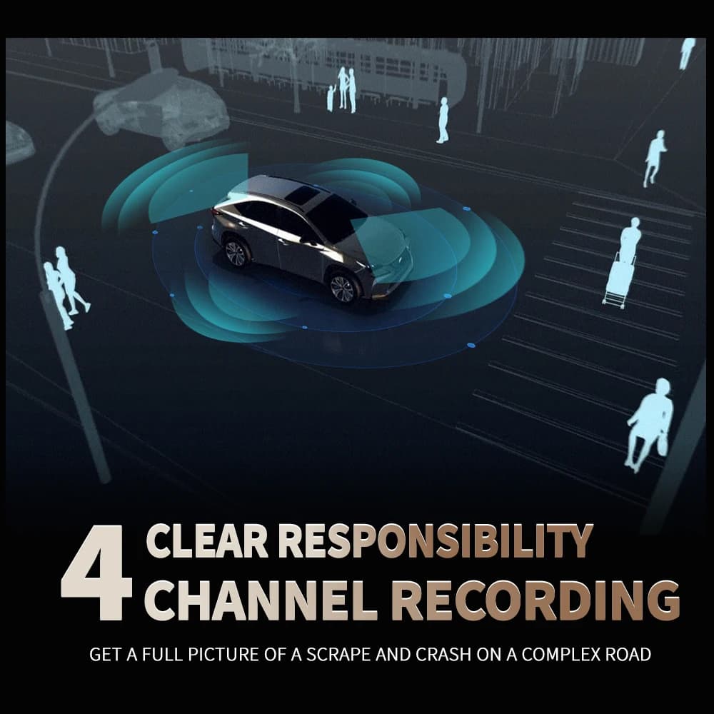 TiESFONG i7max كاميرا سيارة 360 درجة 4 قنوات GPS، IMX675، كاميرا أمامية 5K/2K، وضع وقوف السيارات 24 ساعة، DVR، ضوء النجوم، رؤية ليلية، واي فاي، سعة 256 جيجابايت - 3