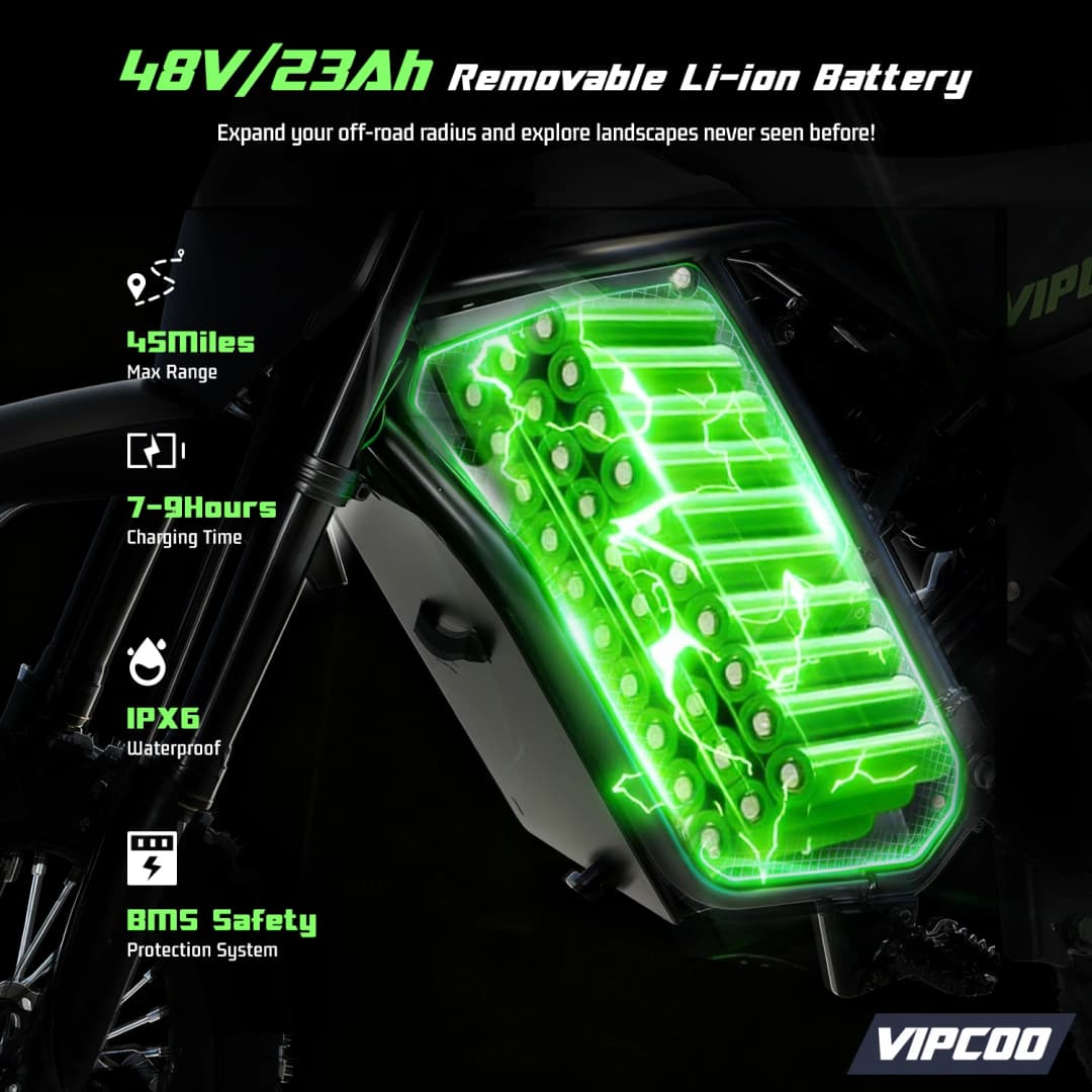 Electric Dirt Bike VIPCOO 3500W 48V 23AH Electric Motorcycle Fat Tire Nitrogen Suspension E Dirt Bike for Teens and Adults - 3