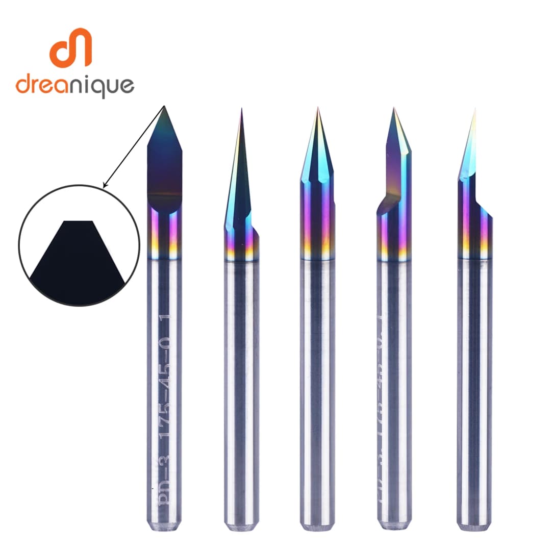 قطعة نقش لوحة دارات مطبوعة من كربيد القاع المسطح من Dreanique 1 قطعة ساق 3.175 مم مطلية بطبقة DLC بزاوية 30 و60 و90 درجة طرف 0.1 و0.2 و0.3 مم أداة قطعة أخدود على شكل V - 4