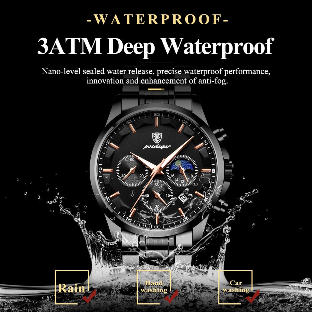 POEDAGAR Top Fashion Men's Watches Waterproof Luminous Stainless Steel Men Wristwatch Chronograph Date Quartz Business Man Watch - 3