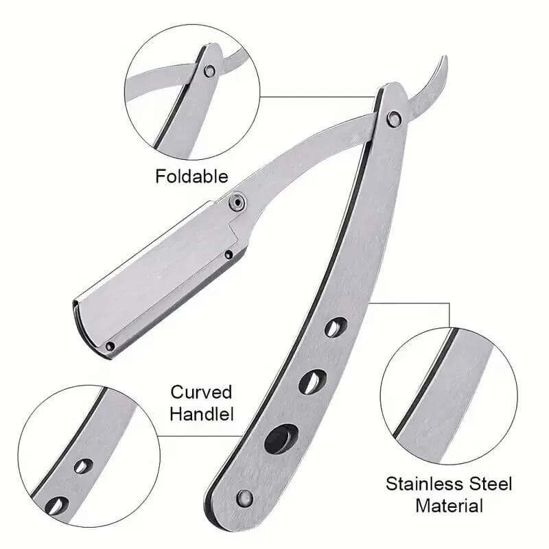 أدوات حلاقة يدوية لصالونات الحلاقة، شفرة حلاقة بحافة مستقيمة من الفولاذ المقاوم للصدأ، حامل شفرة قابلة للطي، أدوات حلاقة اللحية - 2