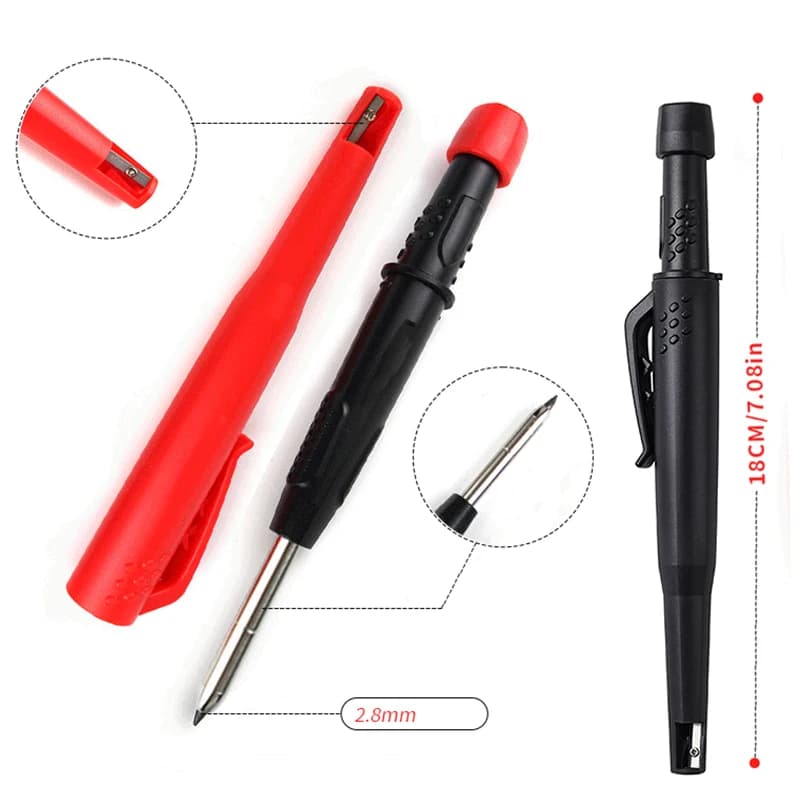 5Pcs/Set Solid Carpenter Pencil Set 2.8mm Deep Hole Mechanical Pencil Marker With Built in Sharpener For Woodworking Architect - 2