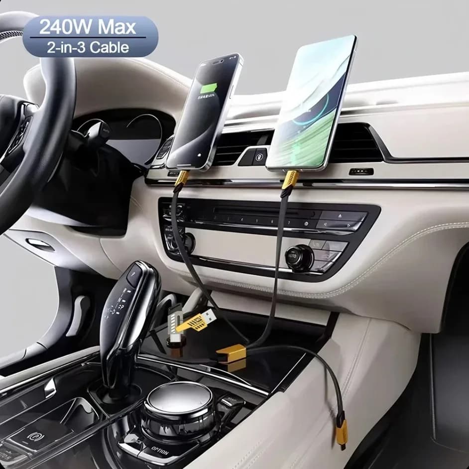 2 في 3 USB كابل شحن سريع 240 واط نايلون مضفر متعدد المنافذ نوع C كابل شاحن الهاتف المحمول الحبل آيفون 16 سامسونج شاومي - 4