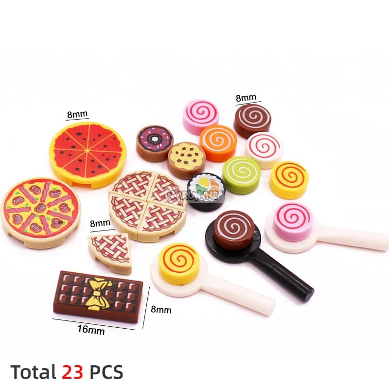 Marumine طوب طعام صغير فرن الأثاث كتل نموذج وجبات خفيفة البيتزا البطاطس المقلية البرغر الشوكولاته الحلوى الكوكيز MOC اكسسوارات اللعب - 4