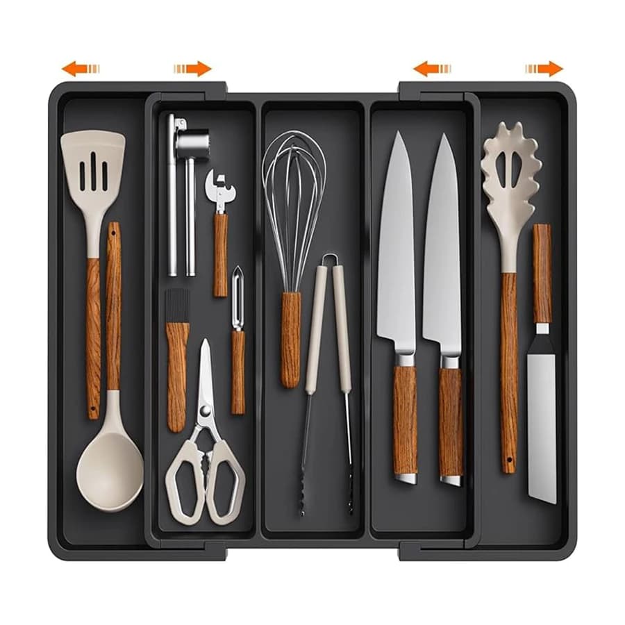 Expandable Cooking Utensil Tray Utensil Organizer for Kitchen Drawers Adjustable Cutlery Silverware Flatware Holder Kitchen Tool