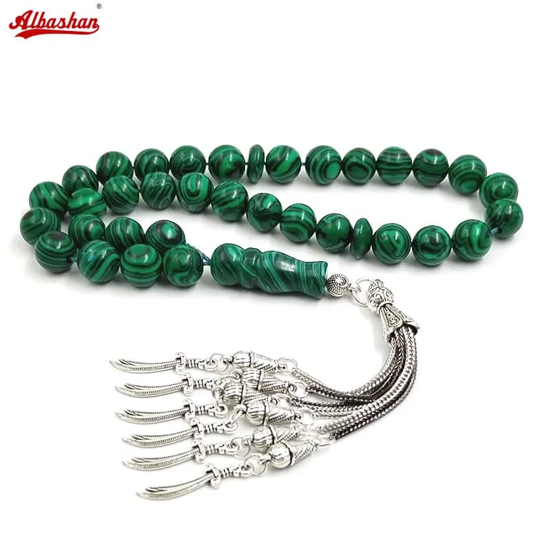 ALIBASHAN Men Green Malachite Muslim Prayer Beads Islamic Misbaha Eid Ramadan Gift Misbaha Bracelet