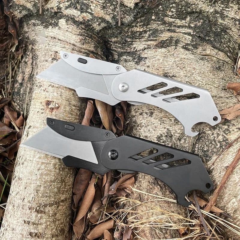 Stainless Steel Folding Utility Knife Sharp Pocket Knife With Back Splint EDC Survival Tool Corkscrew Replaceable SK5 Blade - 6