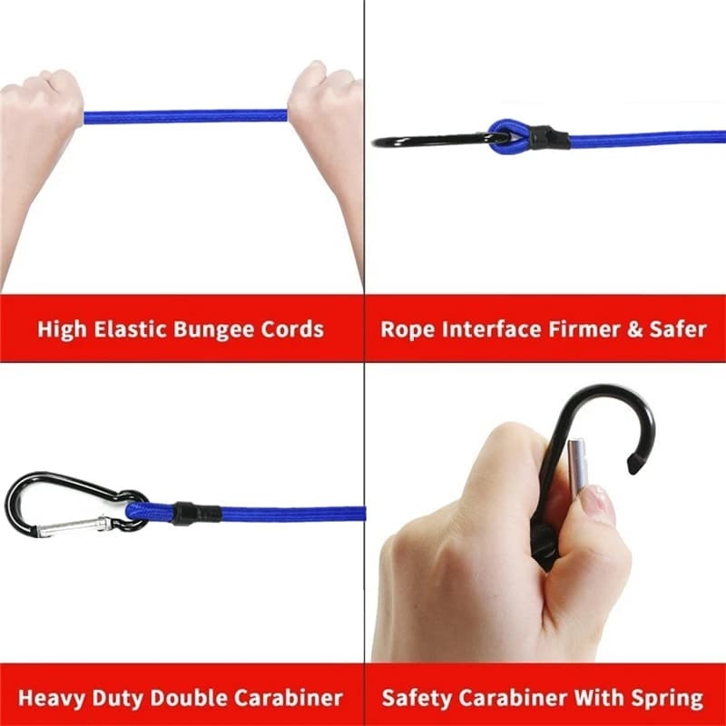 حبل مرن عملي 8 ملم مع خطافات - حزام أمتعة وإكسسوارات للتخييم والمشي - 3