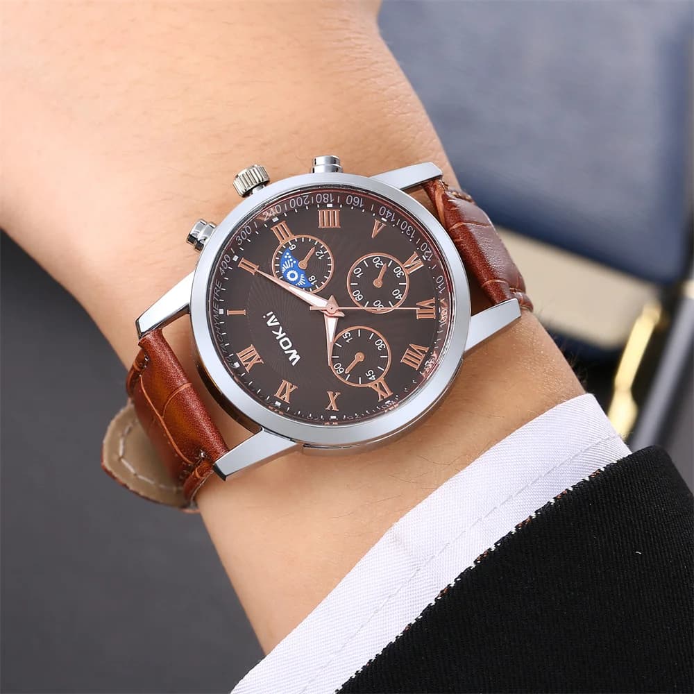 Wokai Brand Leisure Business Male Watch Quartz Sports Casual Leather Men's Relogio Clock Elegant Casual Relojes Cheap - 6