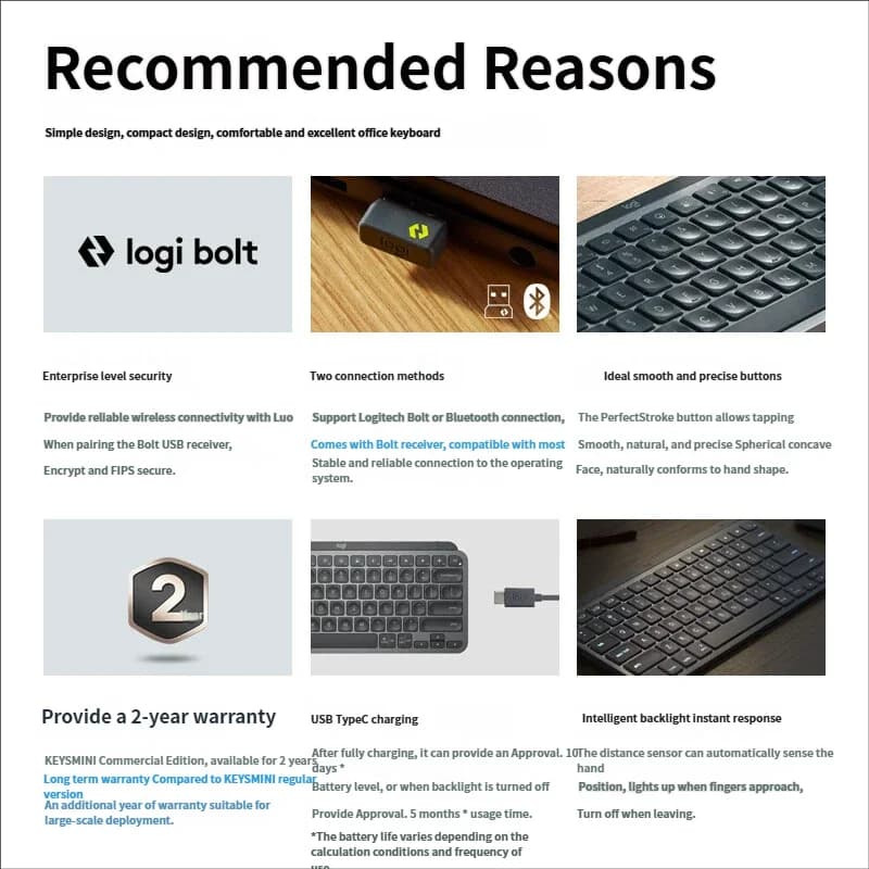 Logitech MX Keys Mini For Business Wireless Bluetooth Keyboard High end Office Intelligent Backlight with Receiver Smooth - 2