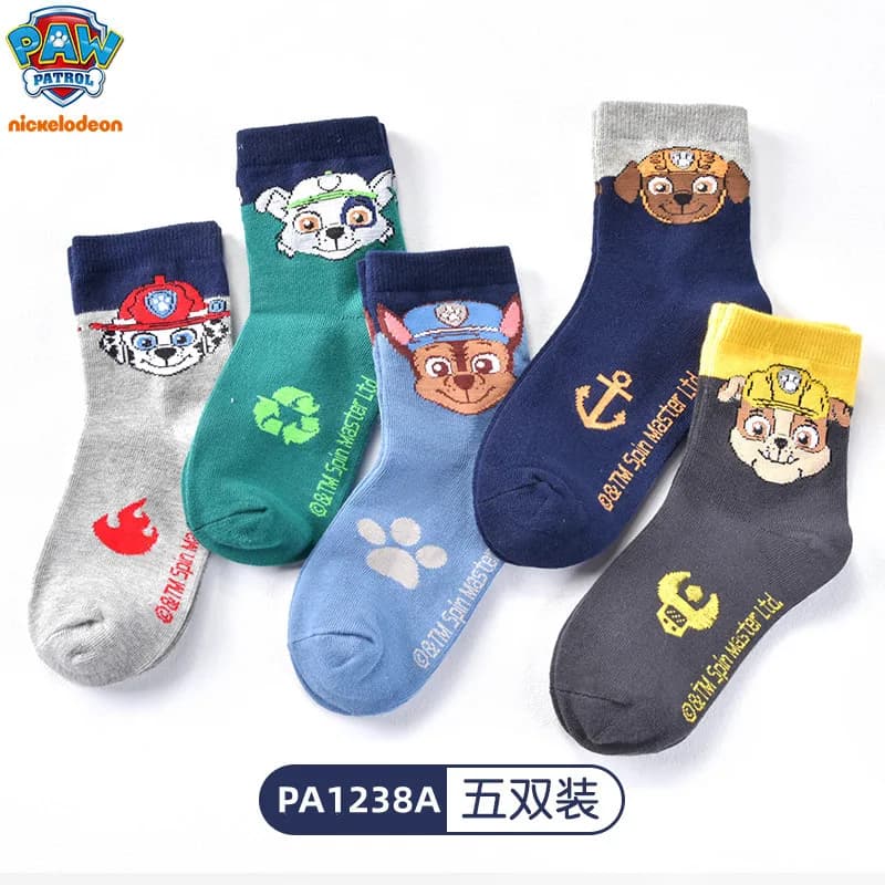 Original Paw Patrol 10PCS=5Pairs Children Socks Baby Boy Sock Age 3-8Y Chase Marshall Rocky Rubble Zuma Boys Girls Cotton Socks - 4