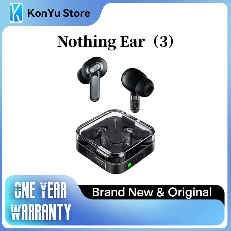 سماعات Nothing Ear (3) لاسلكية، ميكروفون فائق، إلغاء ضوضاء نشط هجين 45dB، بلوتوث، 6 ميكروفونات