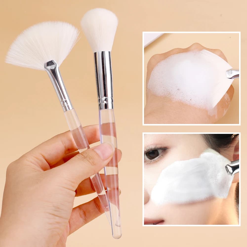 فرشاة مروحة قناع وجه DIY بمقبض شفاف أداة تطبيق ناعمة للوجه فرشاة رغوة لأقنعة الطين وكريم الجسم لصالون التجميل - 2