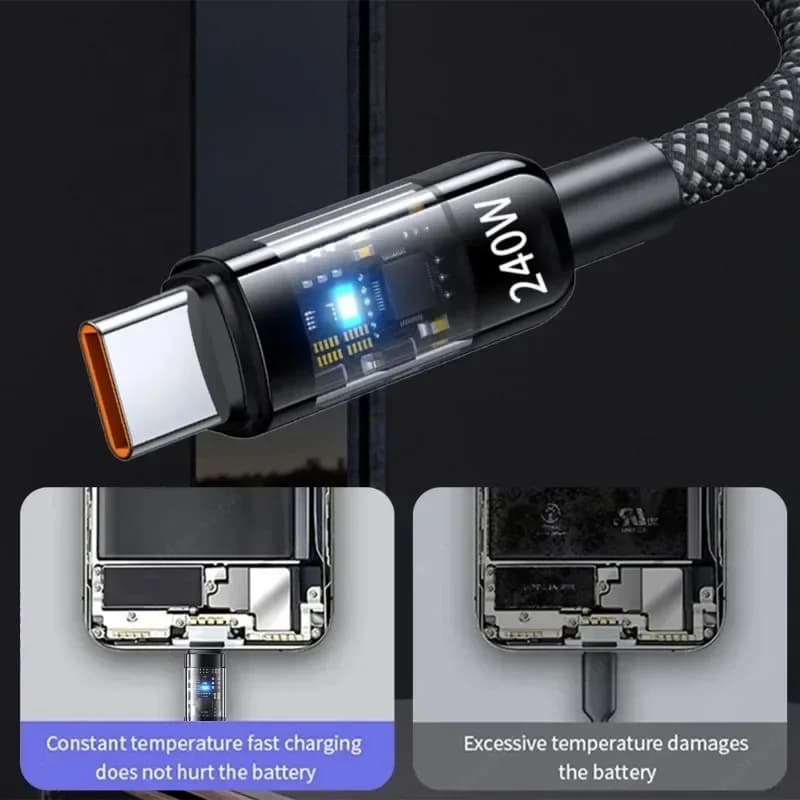 240 واط QC 3.0 USB إلى نوع C كابل شحن سريع للغاية لكابل الشاحن متعدد المنافذ سلك شحن USB متعدد لجهاز الشحن - 5