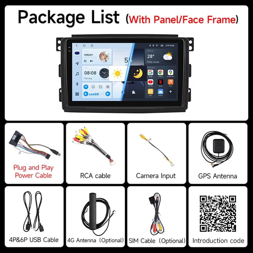 راديو JIUYIN Android Auto لسيارة Smart Fortwo 451 2005 - 2015 Carplay لاسلكي 4G نظام وسائط متعددة GPS 2din autoradio - 5