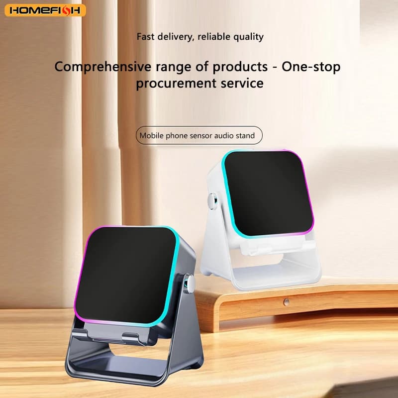 NEW 5 In 1 Auto-induction Wireless Induction Speaker 8 Mode RGB Light Phone Stand Surround Sound Portable Bluetooth Phone Holder