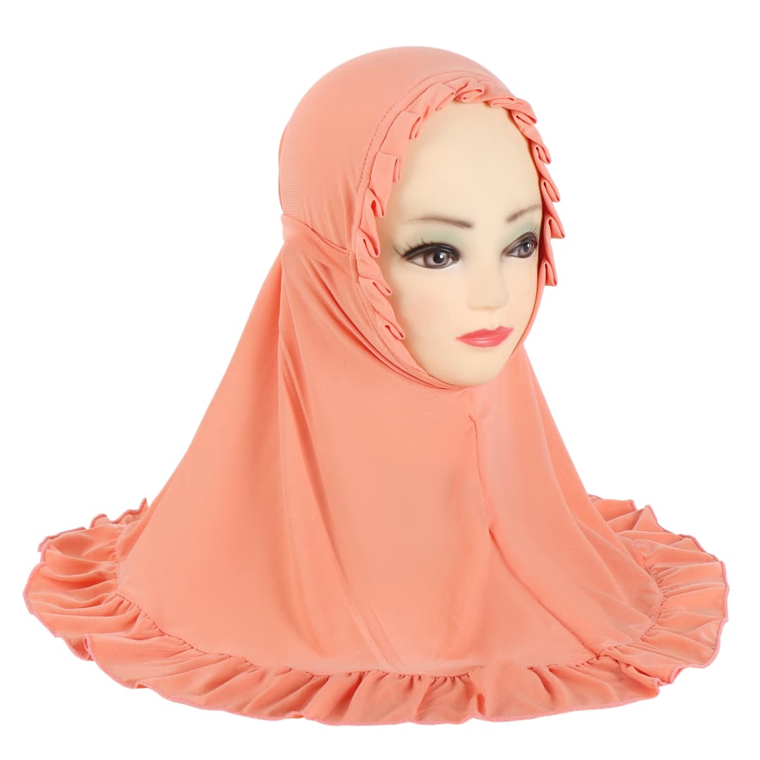 H364 حجاب رأس جميل للبنات 3-6 سنوات مع تجاعيد شال توربان كاب للأطفال المسلمين - 5