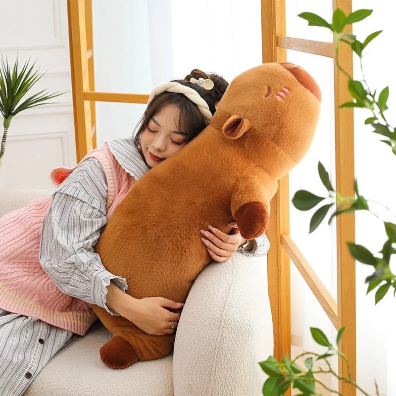 Kawaii Capybara Plush Toy Stuffed Capibara Fluffy Doll Long Sleep Soft Pillow Sofa Cushion Nap Sleeping Toys for School  Xmas - 4