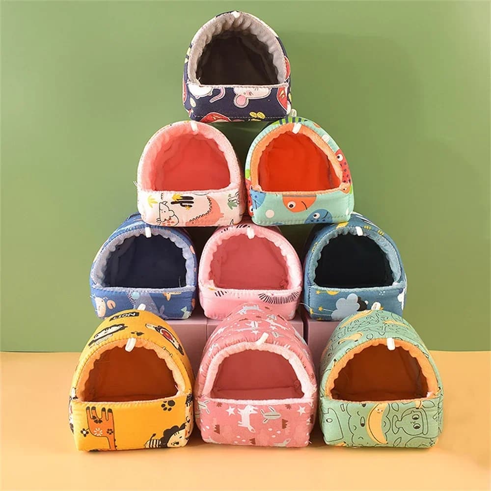 Cute Cartoon Rabbit Squirrel Mini Cage Guinea Pig Nest Small Animal Mice Rat Pet Sleeping Bed Hamster House Winter Warm Soft Mat - 3