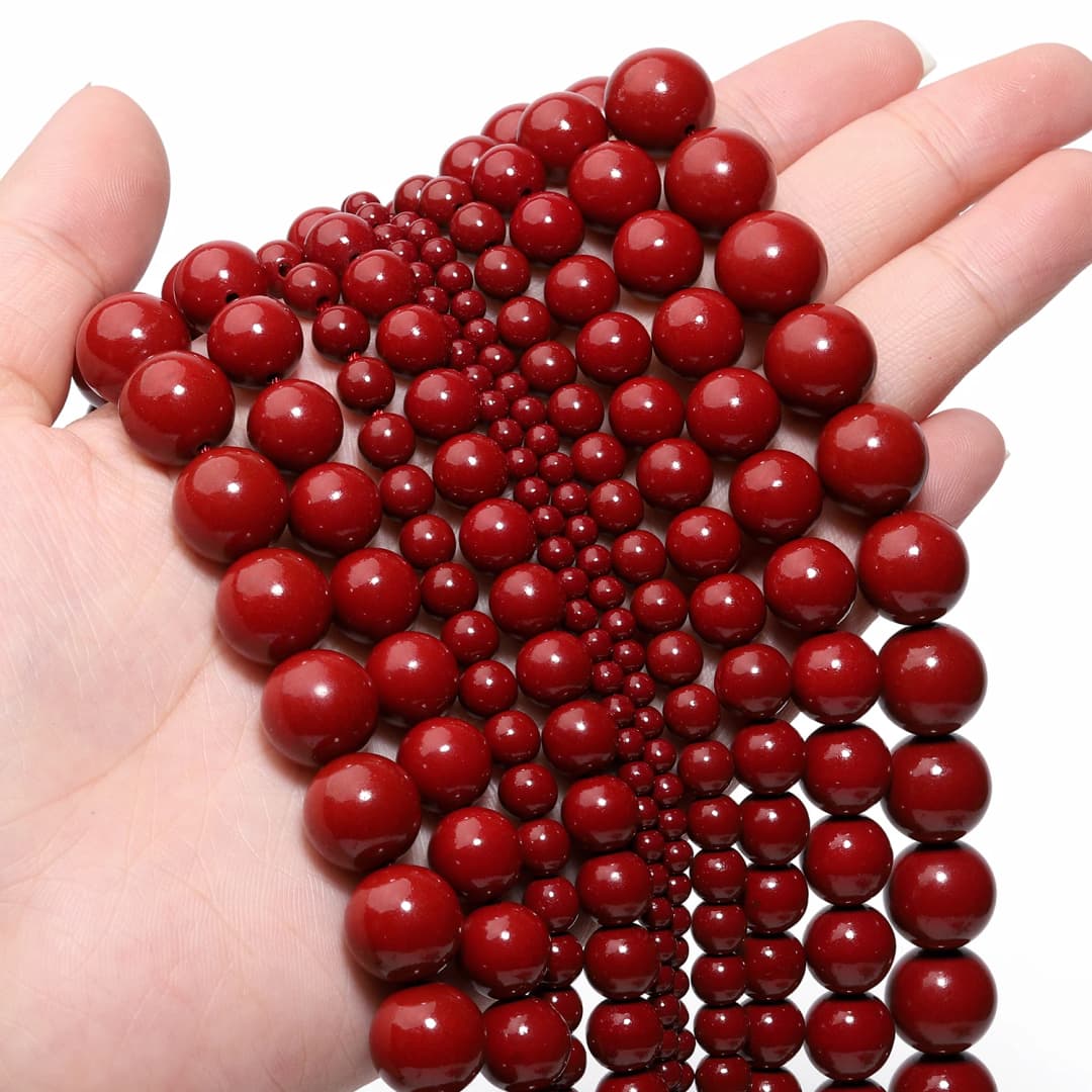 Natural Cinnabar Jade Stone Beads Smooth Round Loose Spacer Beads for Jewelry Making DIY Bracelet Earring 15'' 4/6/8/10/12mm - 4