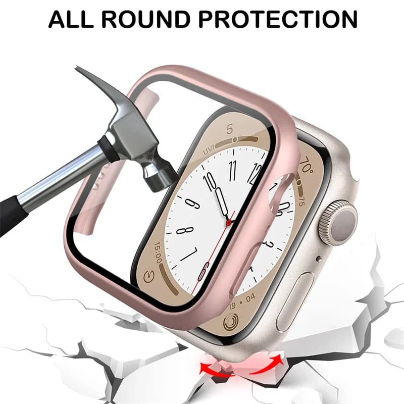 Tempered Glass+cover For Apple Watch 9 8 41mm 45mm 42mm 38mm PC bumper Screen Protector Case iWatch series 7 6 5 4 se 40mm 44mm - 4