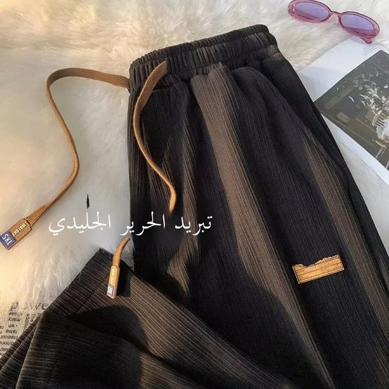 بنطلون صيفي رقيق من الحرير الجليدي للرجال بنطلون كاجوال كبير الحجم مستقيم الساق طويل على الطراز الهونغ كونغي INS عصري للطالب - 3