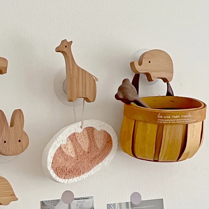 Wooden Drawer Hooks Room Decor Animal Hook Wall Keychain Coat Hook Home Wardrobe Cute Wood Hook Hanger Kitchen Accessories - 4