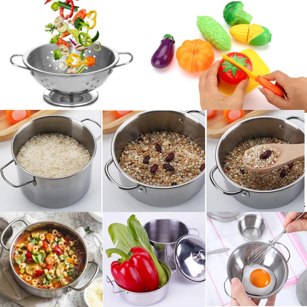 Kids Toy Pots and Pans Toys - Kitchen Play Set Pretend Cookware Mini Stainless Steel Cooking Utensils Development Toys - 3