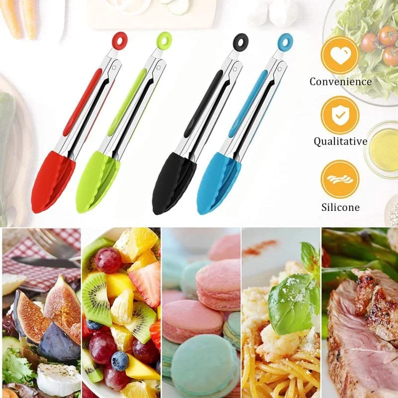 Food Tong Stainless Steel Kitchen Tongs Silicone Nylon Non-Slip Cooking Clip Clamp BBQ Salad Tools Grill Kitchen Accessories - 6