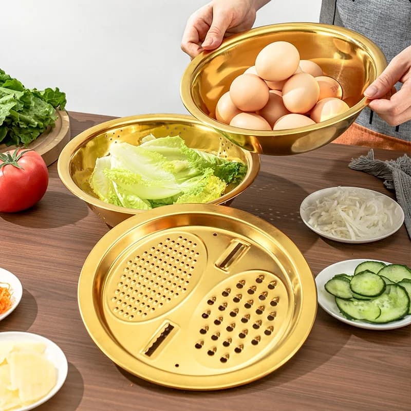 3-In-1 Stainless Steel Kitchen Set, Equipped with Built-in Grinding, Multifunctional Filter, and Mixing Bowl - 6