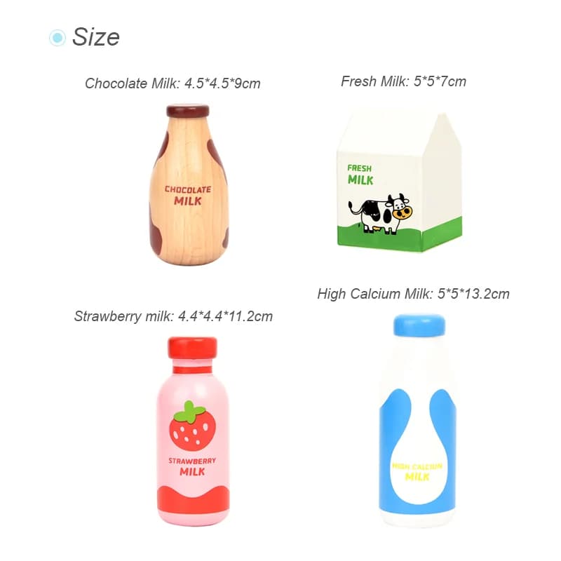Children Pretend Play Wooden Milk Drink Set Kitchen Food Toys Montessori Learning Educational Kids Simulation Imitation Game - 5
