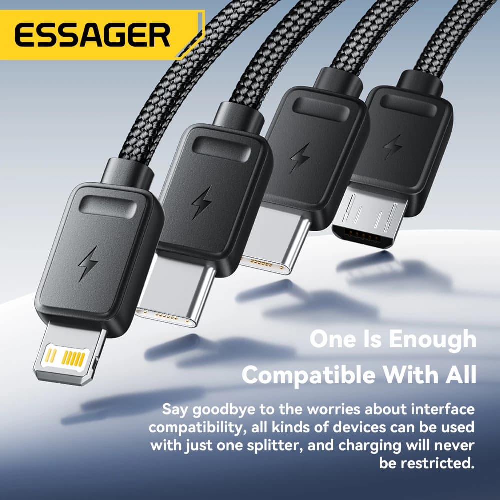 كابل شحن سريع محمول من Essager 4 في 1 للسفر، كابل من Type C أنثى إلى متعددة USB مع محولين من Type C وMicro وLightning - 5