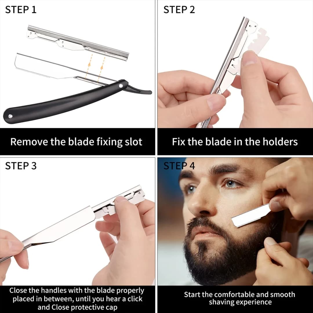 Salon Barber Knife Men's Hair Shaver Manual Straight Edge Stainless Steel Sharp Cutter Holder Folding Shaving Beard Supplies - 4