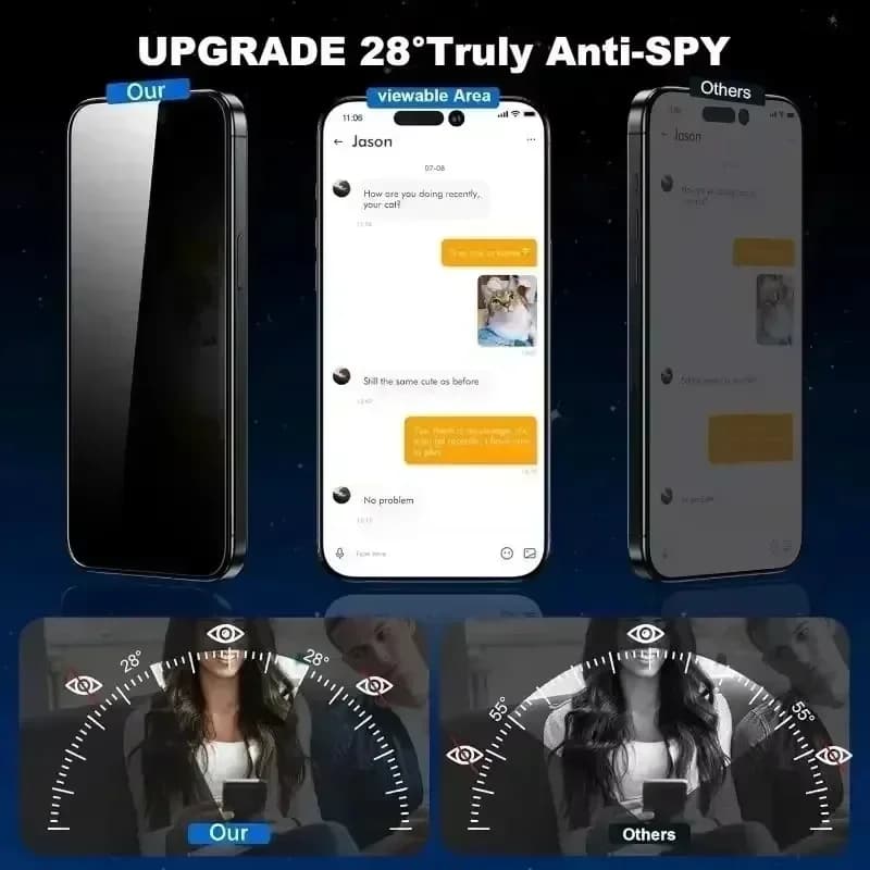 3Pcs Dust Free Installation Privacy Screen Protector For iPhone 16 15 14 13 12 11 Pro Max Mini XS X 17 15 16 Plus Anti-spy Glass - 2