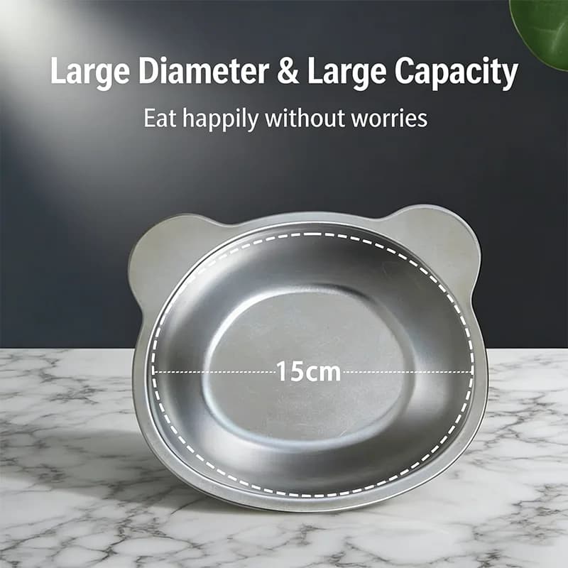 وعاء طعام مرتفع للقطط من الفولاذ المقاوم للصدأ بزاوية 15 درجة مع حماية الرقبة - 6