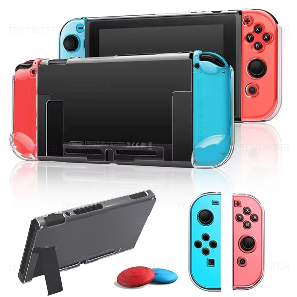 حافظة حماية 3 في 1 لجهاز Nintendo Switch غطاء TPU شفاف قابل للفصل حامي قابل للتوصيل بملحقات Switch