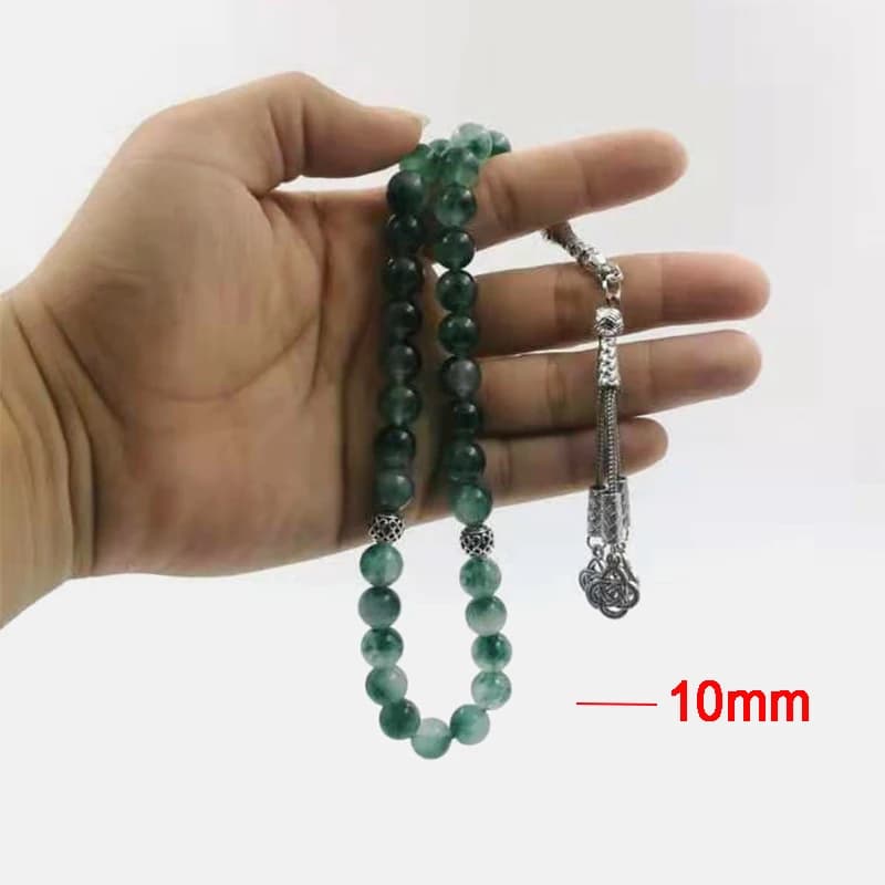 Tasbih Natural tasbih green Jade stone misbaha bracelet isalmic eid gift Muslim prayer beads turkish fashion accessory - 5