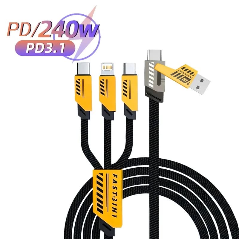 240W Multi Charging Cable 1.2m 3 In 2 Port Fast Charge Cord Compatible Type-C Micro USB Mobile Phones - 6