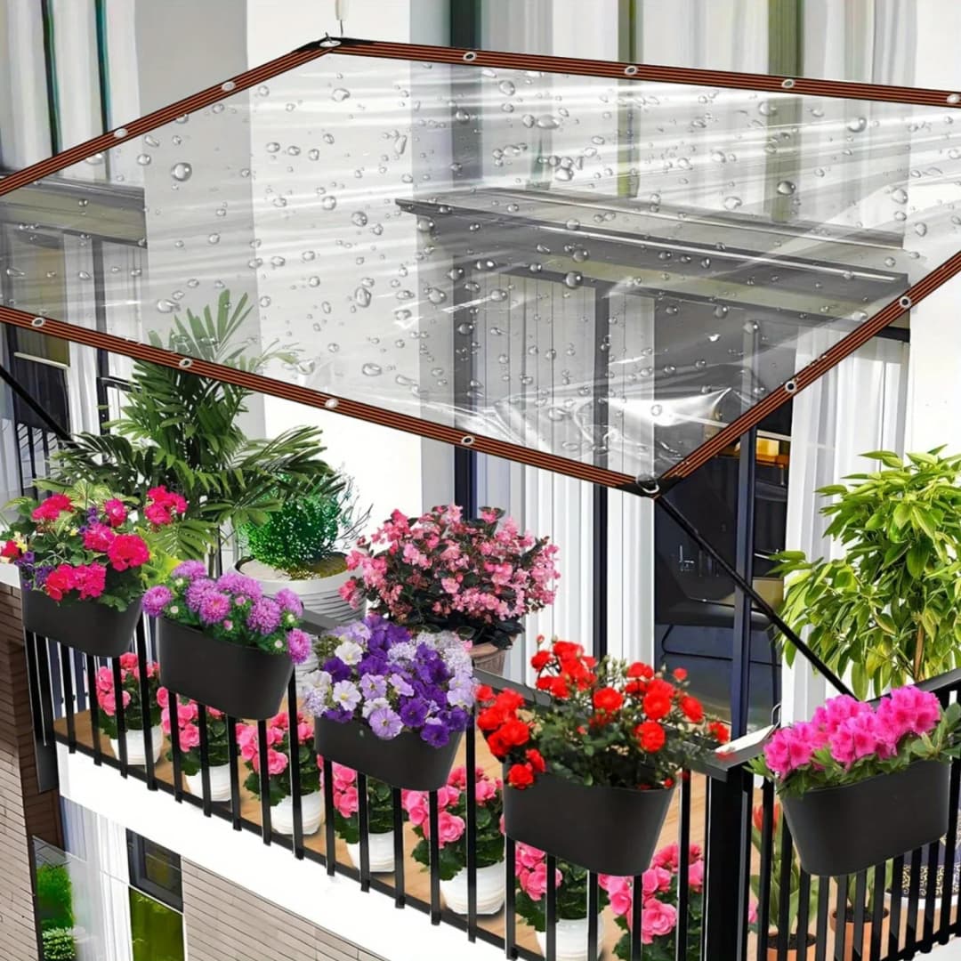 أقمشة شفافة مع حلقات - مشمع شفاف للحدائق الخارجية وحماية نباتات الدفيئة والفناء والسقف والشرفة وبيت الدجاج - 2