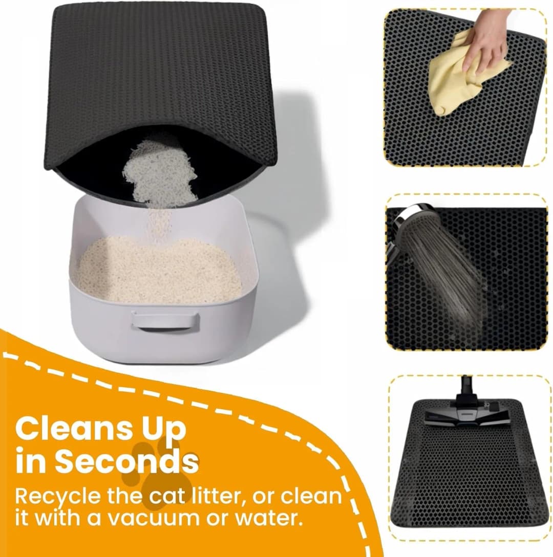 حصيرة مزدوجة الطبقات لصندوق فضلات القطط، مقاومة للماء وعدم الانزلاق، كبيرة الحجم للحيوانات الأليفة - 4