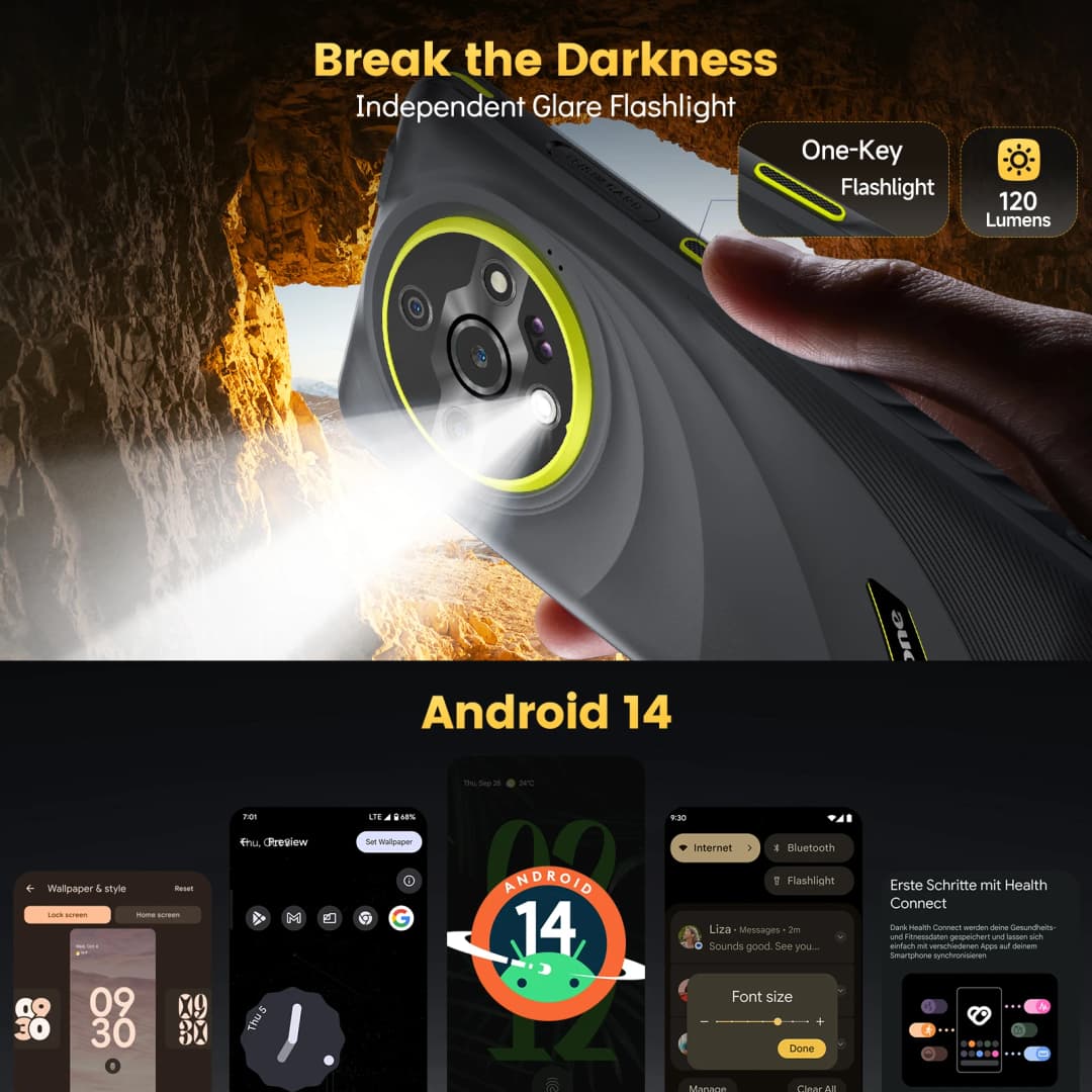 هاتف Ulefone Armor X31 4G متين بنظام Android 14 هاتف ذكي 6.56 بوصة ذاكرة وصول عشوائي 12 جيجابايت ذاكرة قراءة فقط 128 جيجابايت 48 ميجابكسل NFC كاميرا ليلية IR Blaster إصدار عالمي - 6