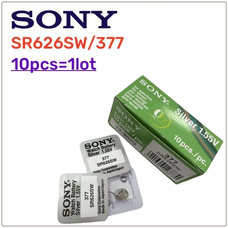 10 قطع بطاريات أصلية SONY 377 SR626SW LR626 AG4، 1.55 فولت، بطاريات قلوية LR66 377 377A، مثالية للساعات والألعاب وأجهزة التحكم عن بعد