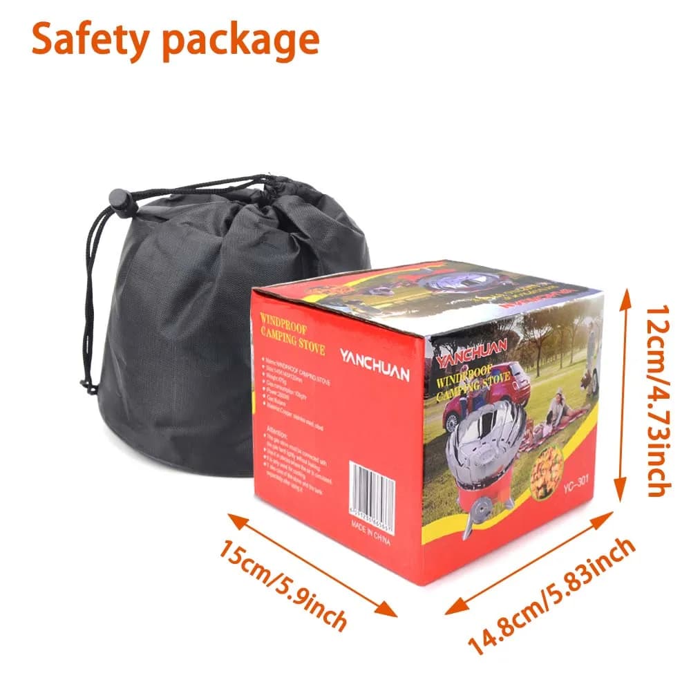 موقد غاز محمول مقاوم للرياح 2800 واط، مثالي للتخييم والنزهات في الهواء الطلق، مع حقيبة تخزين للمشي لمسافات طويلة - 6