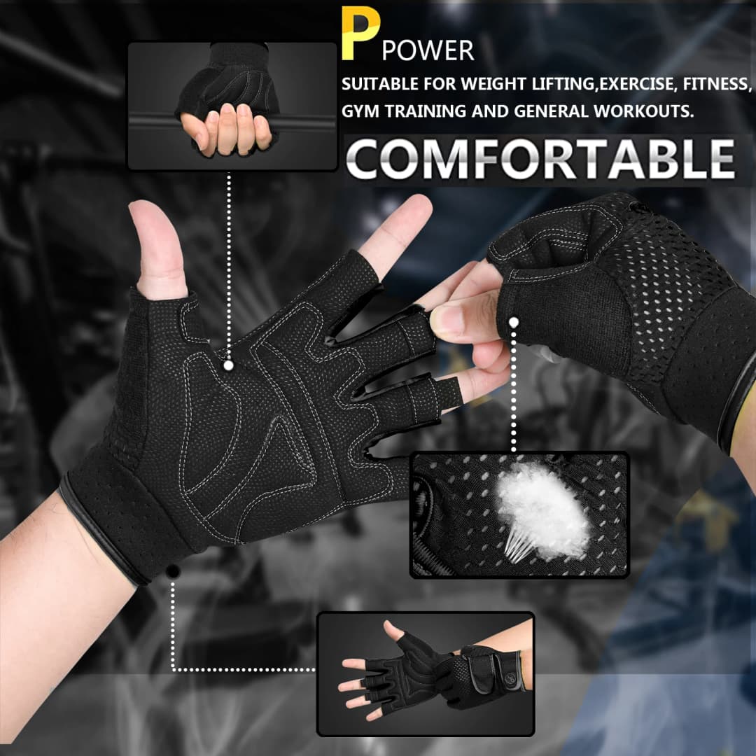 MOREOK Workout Gym Gloves Men Women,3MM SBR Pads,Half Finger Weight Lifting Exercise Fitness Gloves for Training,Pull Ups,Rowing - 5