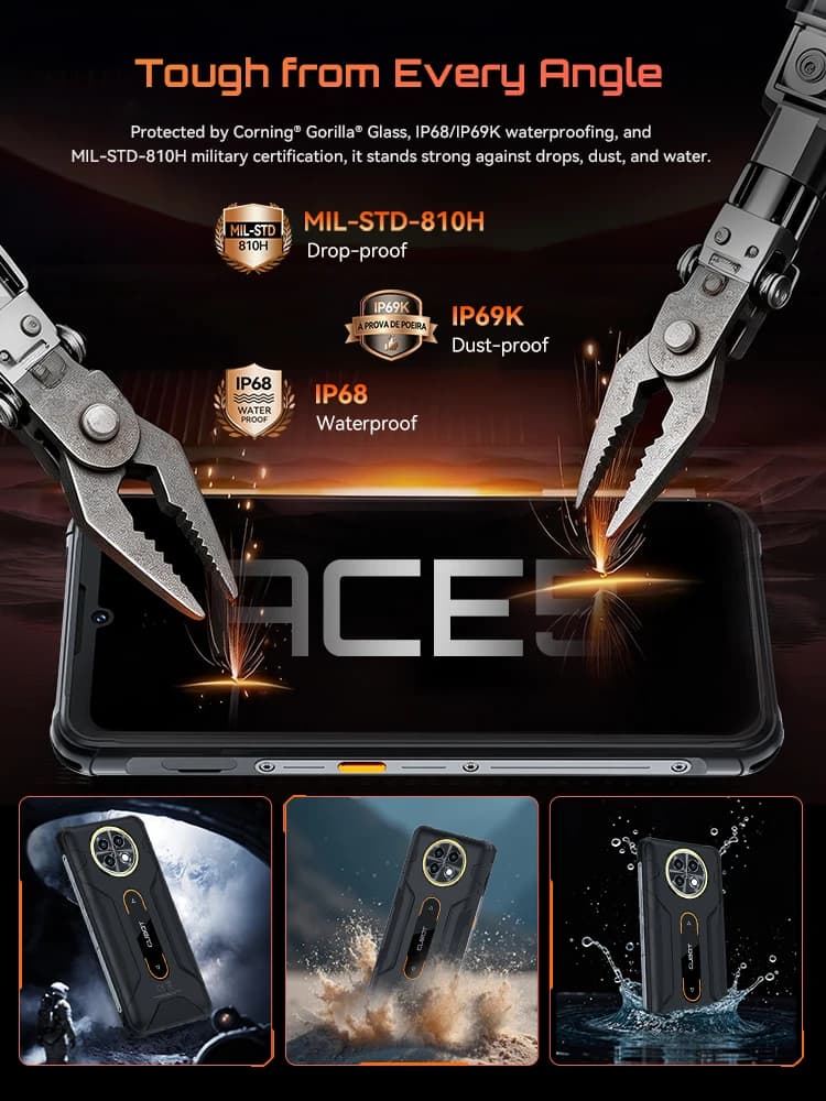 Rugged Smartphone Android 16, Cubot KingKong ACE 5, 20GB RAM(8+12GB), 256GB ROM, 10200mAh Battery, 6.745" 120Hz Screen, 48MP,NFC - 5