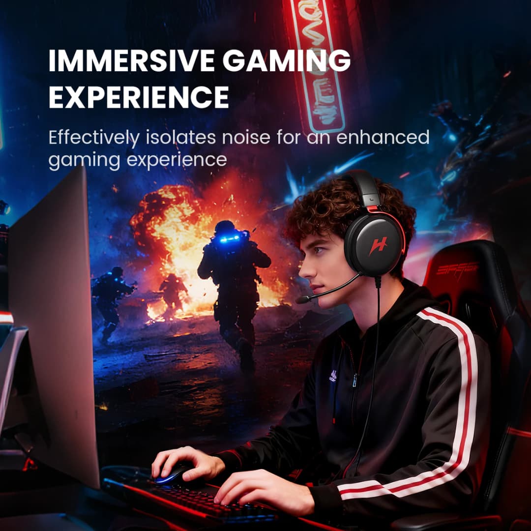 سماعات رأس للألعاب HAYLOU HexStorm G1 السلكية مع صوت محيطي 7.1 ومحرك مزدوج 50mm وميكروفون لأجهزة PS4 وPS5 وPC - 3