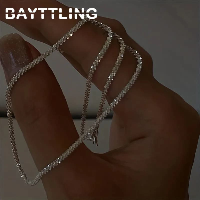 925 Sterling Silver 40-75cm Exquisite Sparkling Necklace Fashion Women Couple Wife Anniversary Gift Jewelry Accessories - 3