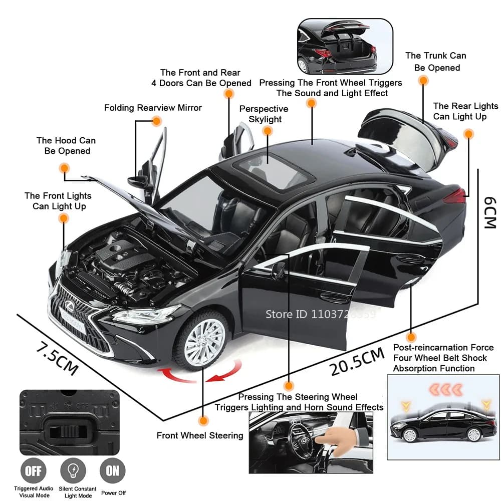 1:24 ES300H Q5 Car Toy Models Alloy Diecast Sound Light Doors Opened Exquisite Interior Shock Absorption Birthday Gifts for Boys - 2